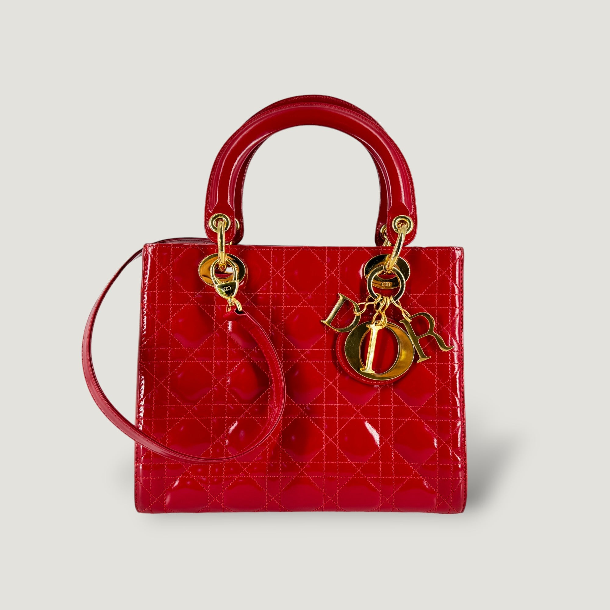 Red Dior Lady Patent Leather Dior Small Lady Dior Bag Cherry Red